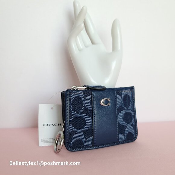 COACH Mini Skinny ID Card Case in Denim Signature- Deep Blue multi color ⭐ - Picture 6 of 16